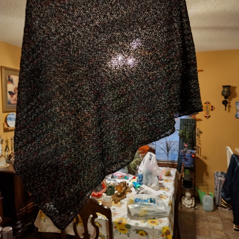 Sheer Black Metallic Knit Wrap